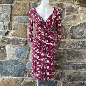 Boden 3/4 Sleeve Twist Front Dress in Brown, Pink & White Size 8 Regular